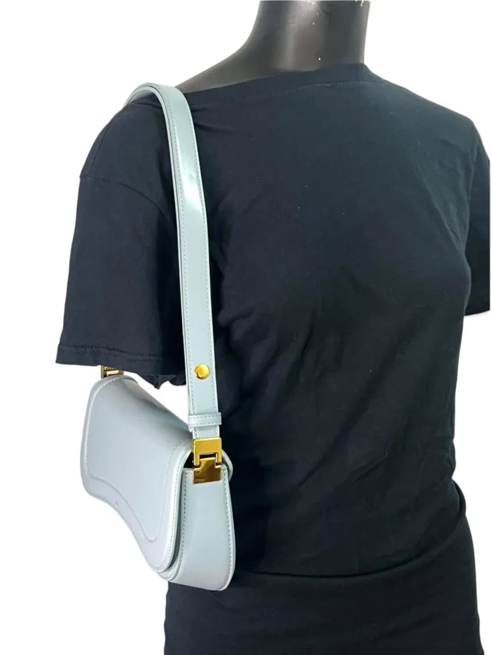 JW Pei Baby Blue Shoulder Bag With Adjustable Strap & Gold Hardware Minimalist